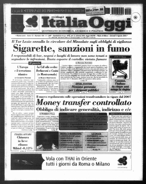 Italia oggi : quotidiano di economia finanza e politica